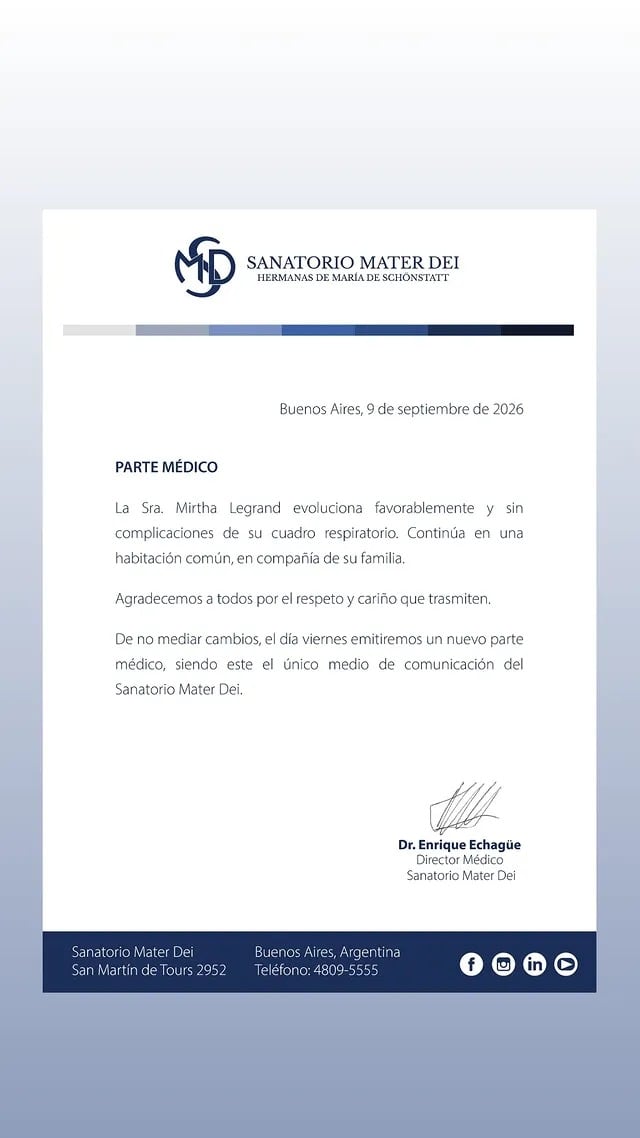 Nuevo parte médico de Mirtha Legrand