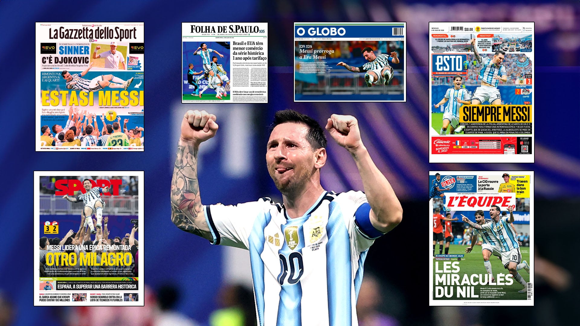 Los diarios del mundo, rendidos ante Lionel Messi y la selección argentina tras superar a Egipto (Photo by Thomas COEX / AFP)
