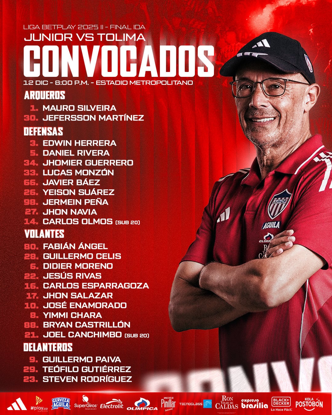 Junior presentó la lista de convocados para la ida de la final frente a Tolima - crédito Junior FC