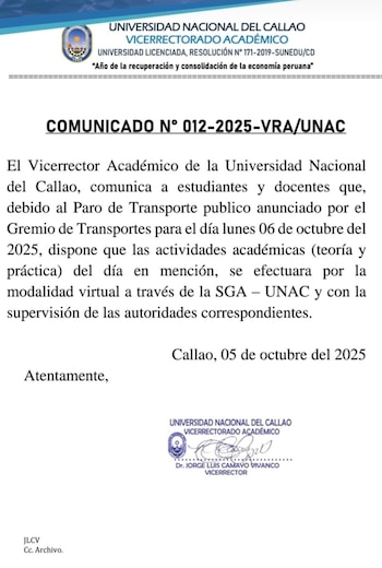 Comunicado de la Universidad del