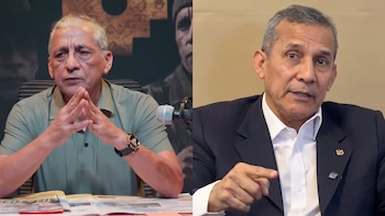 Composición de dos imágenes: a la izquierda, un hombre de cabello canoso con polo verde; a la derecha, otro hombre de cabello canoso con traje oscuro que señala