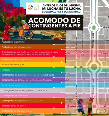 Este es el acomodo de los contingentes para la marcha de este sábado. Crédito: ig/marchalgbtcdmx
