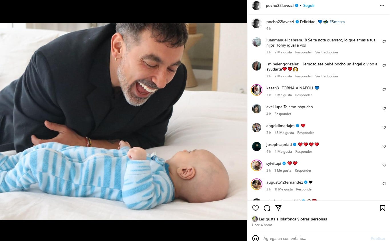 La publicación de Pocho Lavezzi por los 3 meses de su bebé, Vittorio (Instagram)