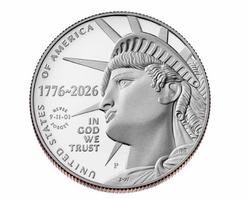 La pieza Semiquincentennial Enduring Liberty Half Dollar integra la serie por los 250 años de la independencia de Estados Unidos (Casa de la Moneda de EEUU)