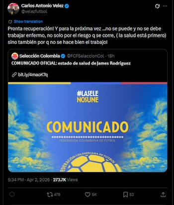 El comentarista fue certero con la presencia del volante y capitán de la selección Colombia en la doble fecha FIFA-crédito @velezfutbol/X