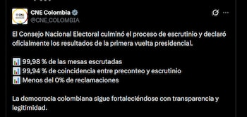 Consejo Nacional Electoral - crédito @CNE_COLOMBIA/X