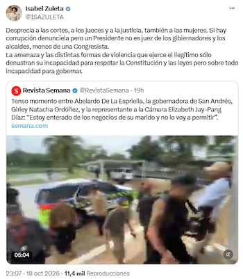 Isabel Zuleta cuestionó el tono del presidente Abelardo de la Espriella contra las dirigentes - crédito @ISAZULETA/X