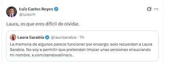 Luis Carlos Reyes le dijo a Laura Sarabia que "es difícil de olvidar"- crédito @luiscrh/X