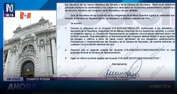 Congreso permitirá a sus directivos viajar con cuatro asesores pagados por el Estado. Captura: Cuarto Poder.