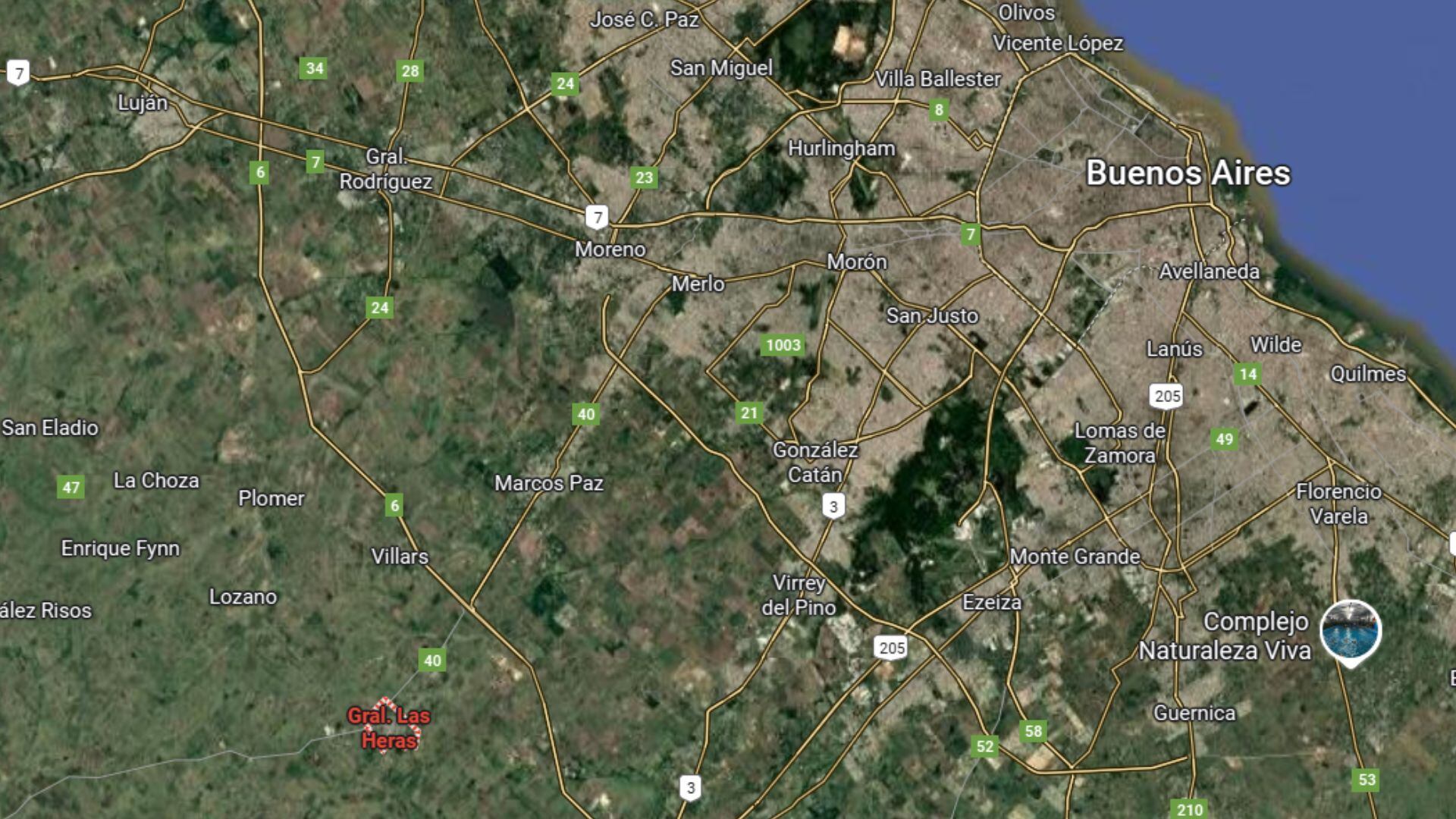 General Las Heras tiene vías de acceso tanto para autos como transporte público (Crédito: Google Maps)