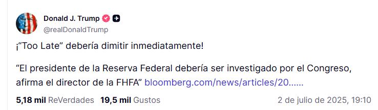 El mensaje de Donald Trump publicado en Truth Social