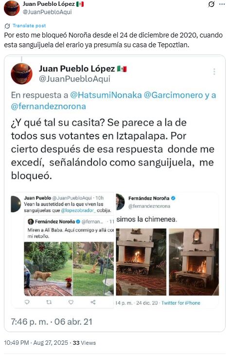 Noroña ha bloqueado a usuarios por criticas como legislador y su desempeño, también por solicitarle transparencia.