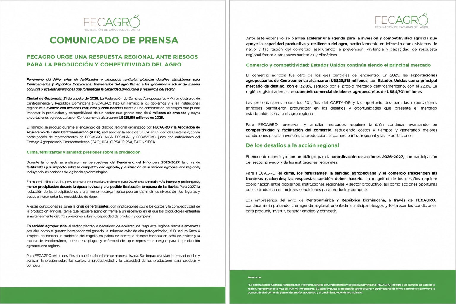 Un comunicado de FECAGRO en Guatemala solicita acciones conjuntas ante los desafíos climáticos y de insumos en Centroamérica y República Dominicana. (Imagen Ilustrativa Infobae)