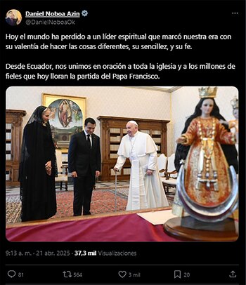 Tweet del presidente de Ecuador,