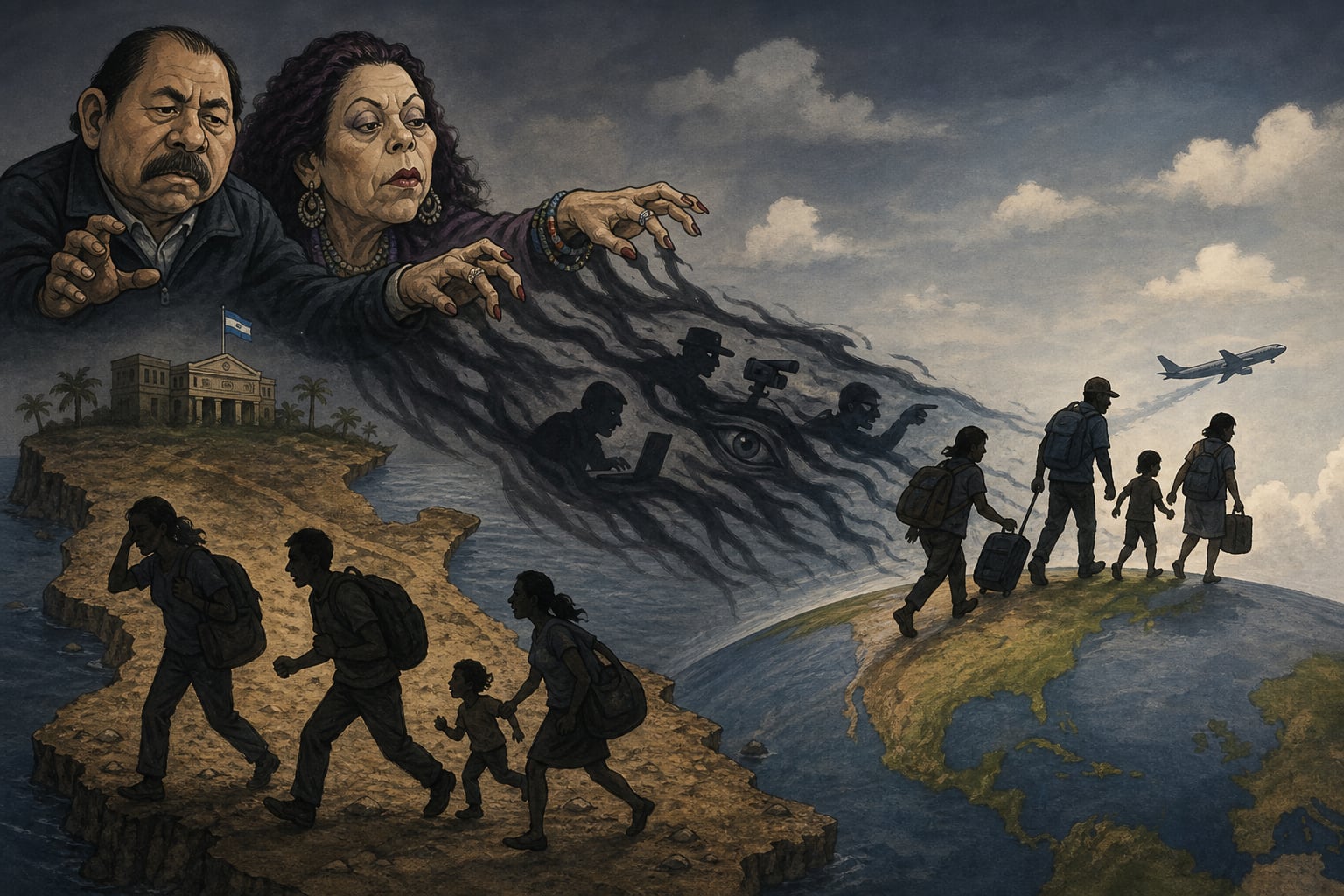Los exiliados nicaragüenses buscan refugio en otros países para escapar de la vigilancia y el acoso transnacional del régimen de Daniel Ortega y Rosario Murillo. (Imagen Ilustrativa Infobae)