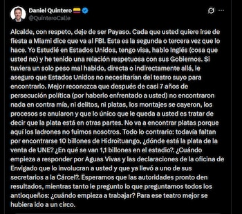 Daniel Quintero - crédito @QuinteroCalle/X