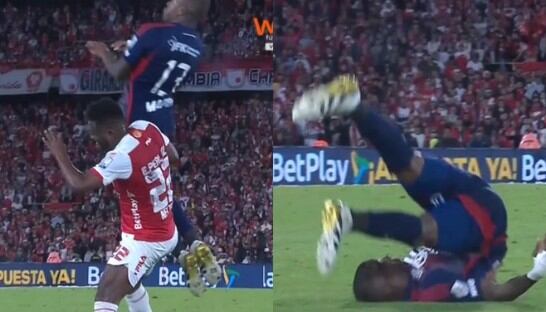 Francisco Chaverra se llevó un fuerte golpe luego de chocar en el aire con Elvis Perlaza - crédito captura de pantalla/Win Sports