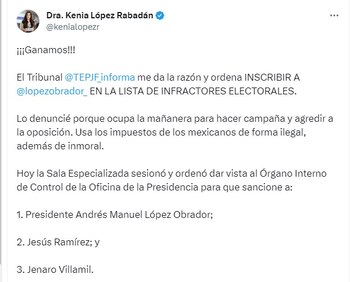 Kenia López celebró la decisión del Tribunal Electoral. | Captura de pantalla