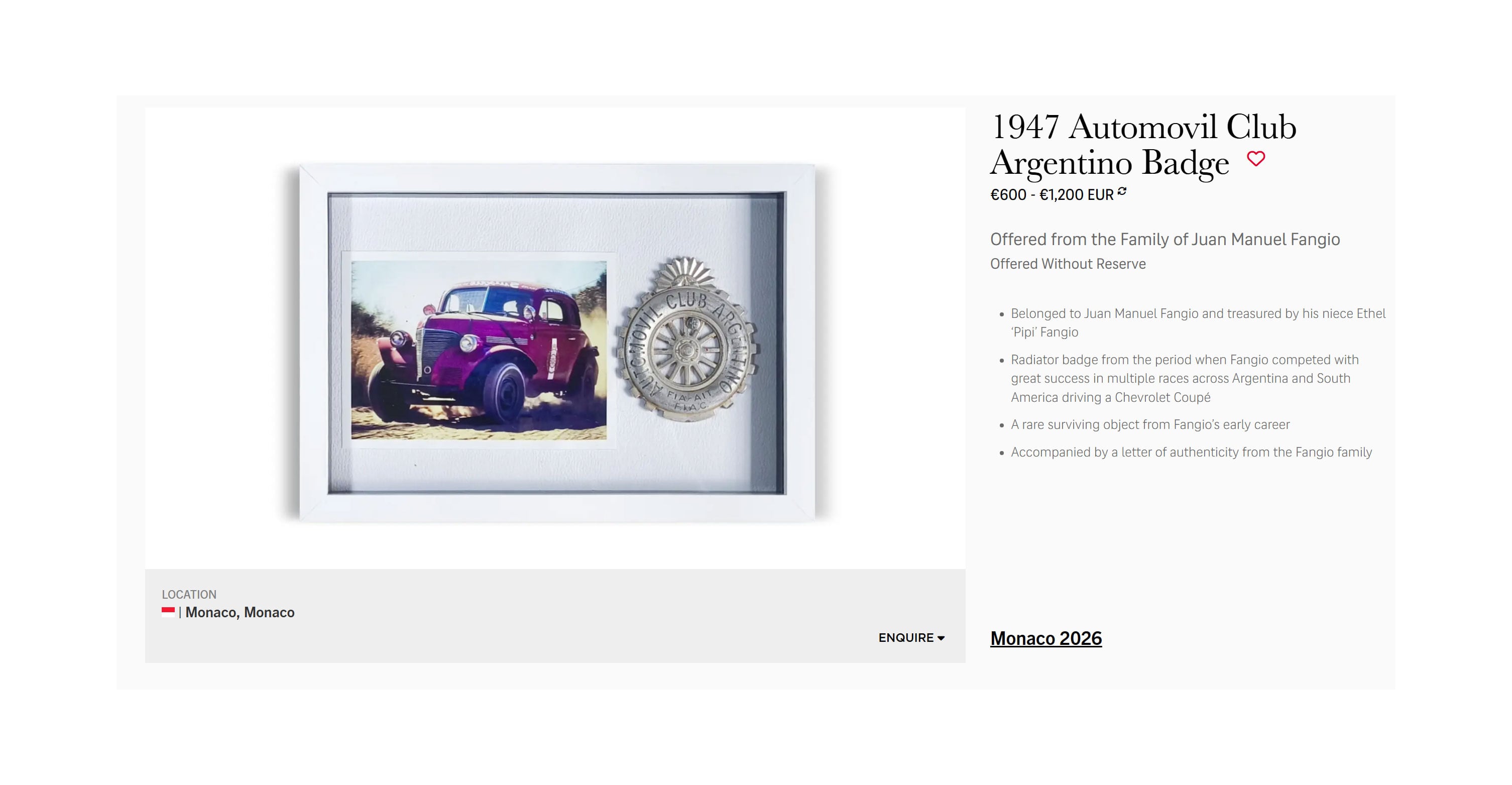 Una insignia del Automóvil Club Argentino de 1947