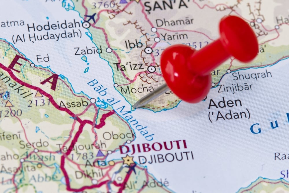 Estrecho de Bab al-Mandab en el mar Rojo, un paso clave que controlan los Huties bajo las órdenes directas de Irán