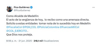 El alcalde de Medellín pidió