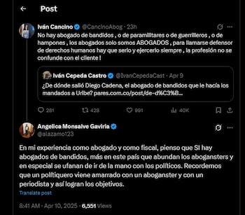 Angélica Monsalve le contestó a Iván Cancino - crédito @alazamo123