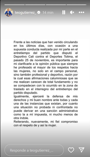 El jugador de Cali recibió