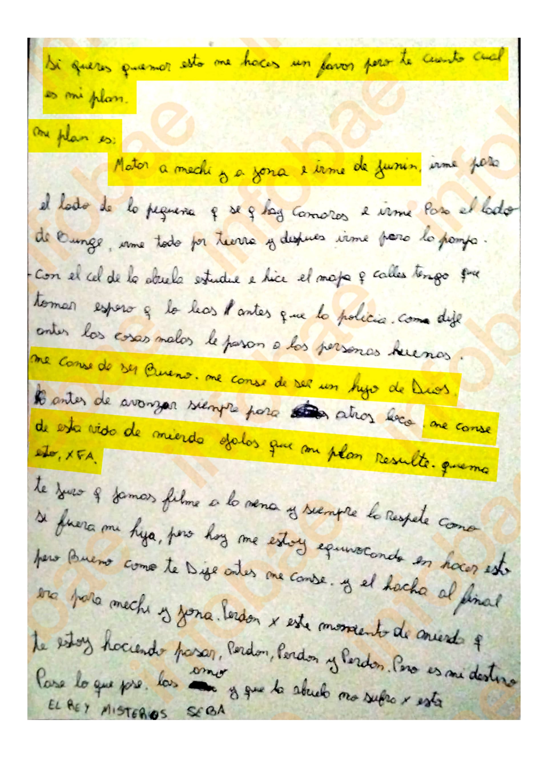 Una de las cartas del femicida