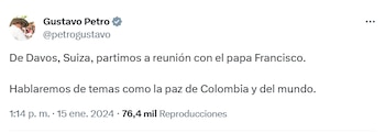 El presidente Gustavo Petro anunció visita al papa luego de asistir al Foro Económico Mundial - crédito captura de pantalla.