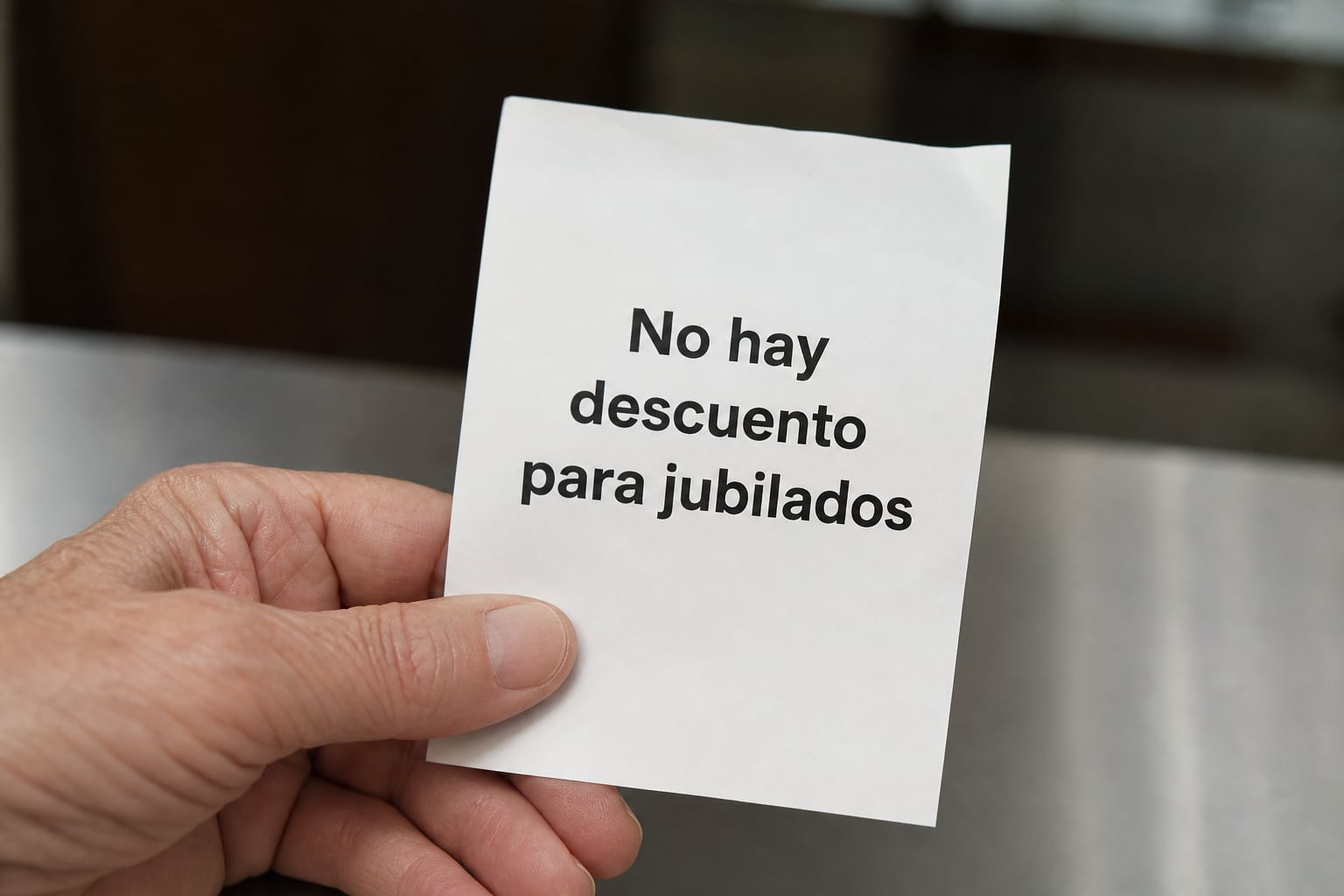 Una mano sostiene una nota impresa que informa la falta de descuentos para las personas jubiladas. (Imagen Ilustrativa Infobae)
