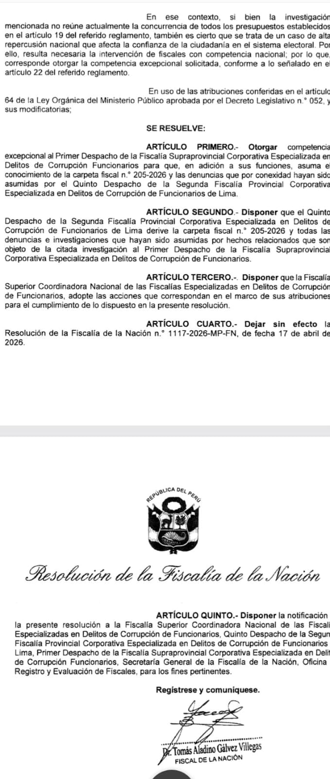 Tomás Gálvez cambia al fiscal que investiga a Piero Corvetto