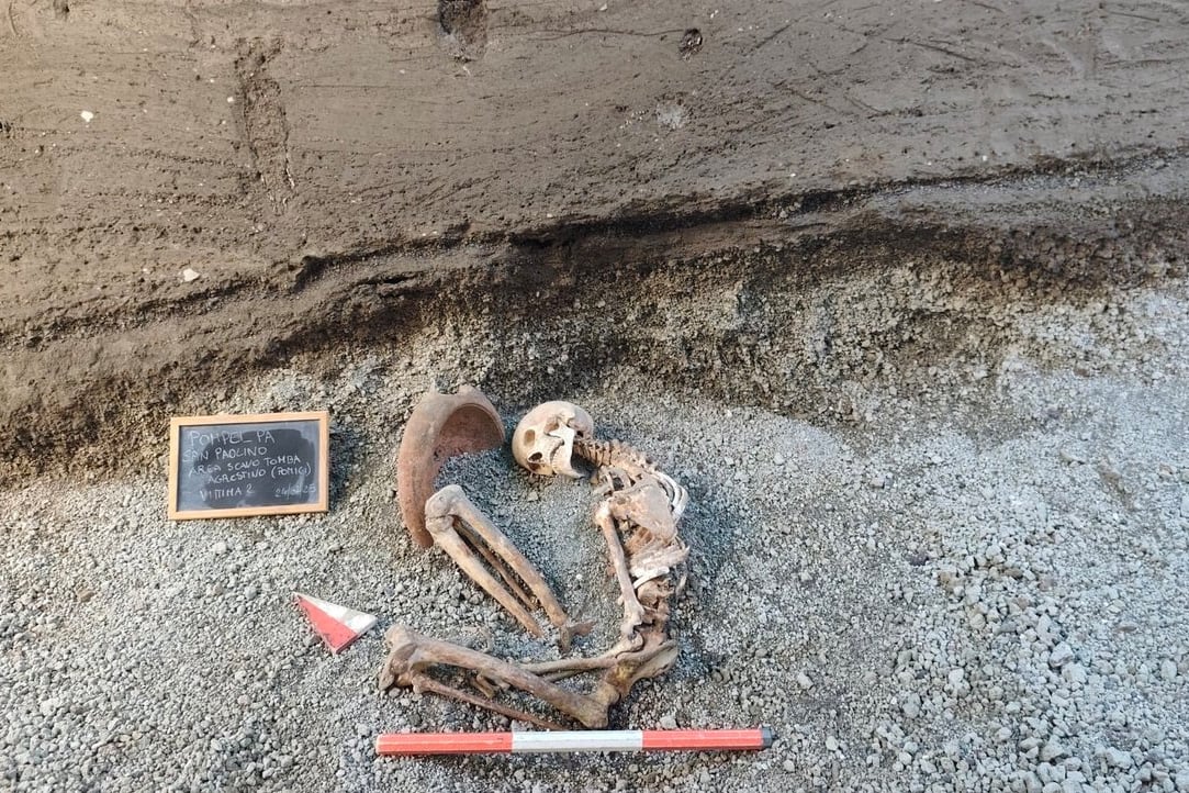 Una vÃctima de la erupción del Vesubio del año 79 d. C., en el yacimiento arqueológico de Pompeya, cerca de Nápoles, en el sur de Italia. (Ministerio de Cultura italiano vÃa AP)