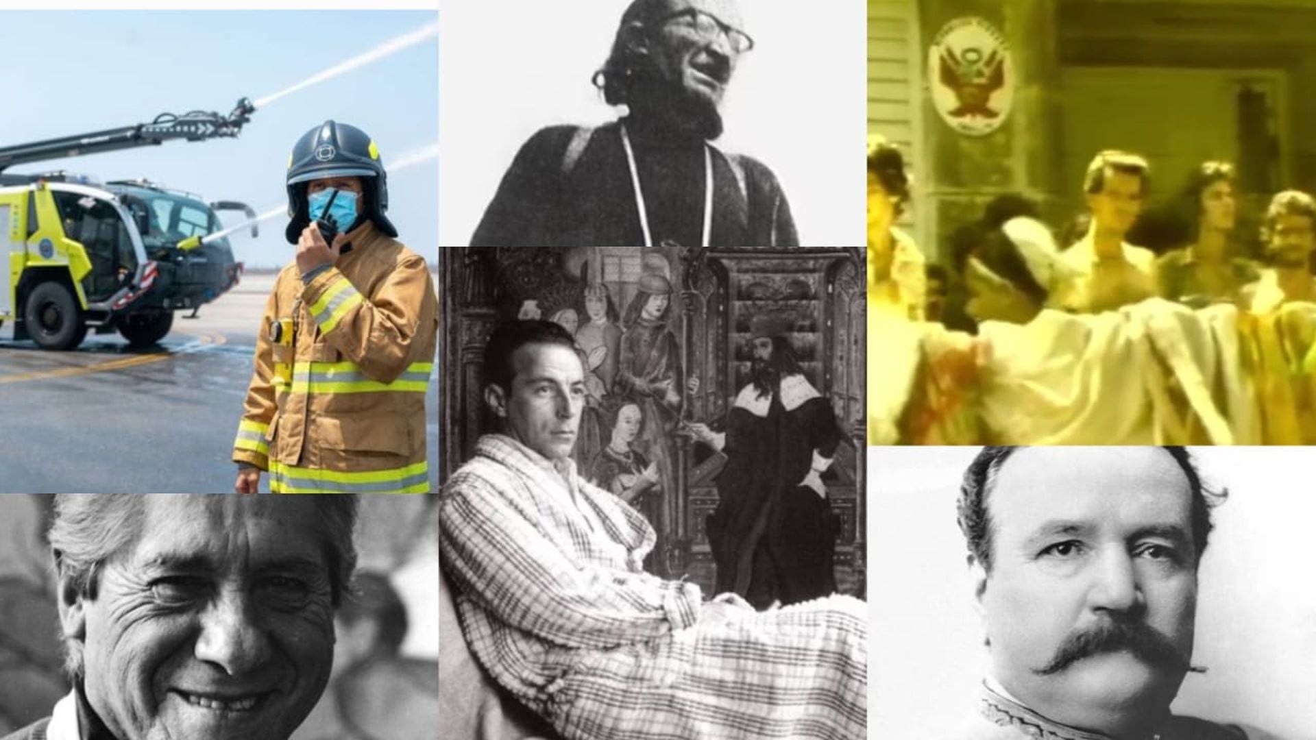 Un repaso por los sucesos de diferentes años muestra fallecimientos, nacimientos de figuras culturales y políticas, acontecimientos internacionales relevantes y la instauración de una conmemoración dedicada al personal especializado en emergencias aeroportuarias (Composición)