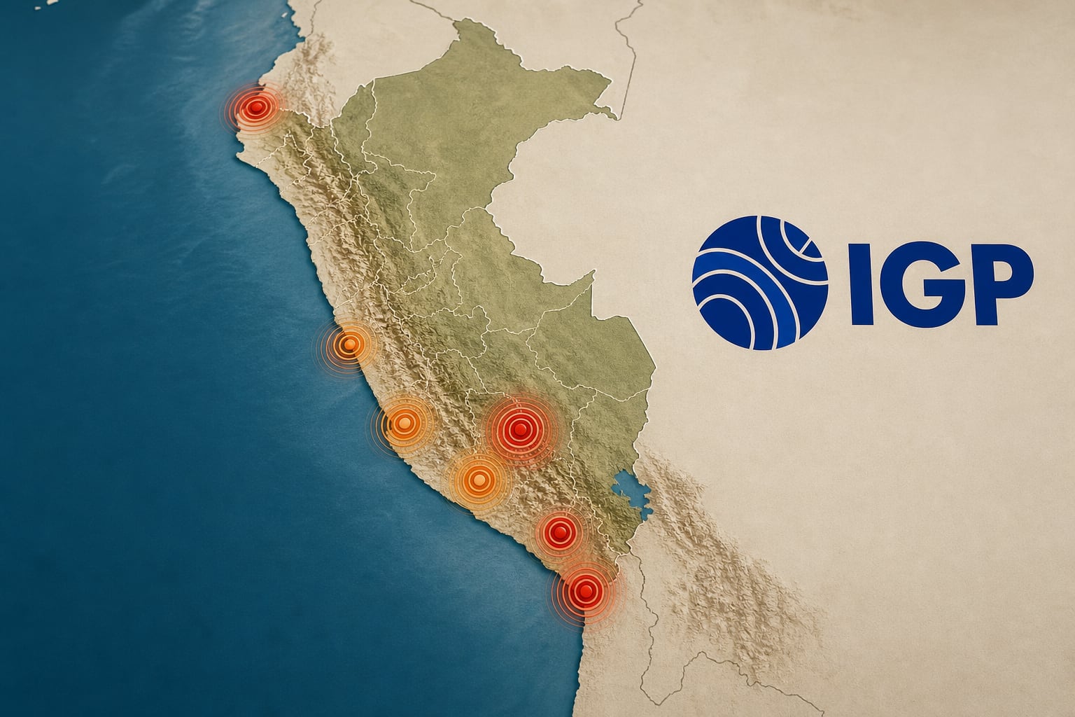 Un mapa del Instituto Geofísico del Perú identifica los epicentros de reciente actividad sísmica en diversas regiones de la costa y el sur peruano. (Imagen Ilustrativa Infobae)