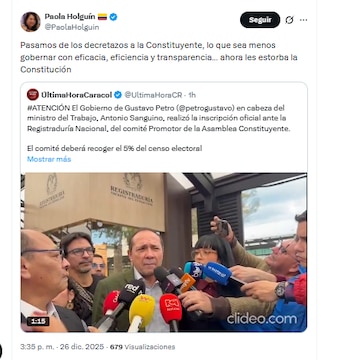 La congresista Paola Holguín rechazó