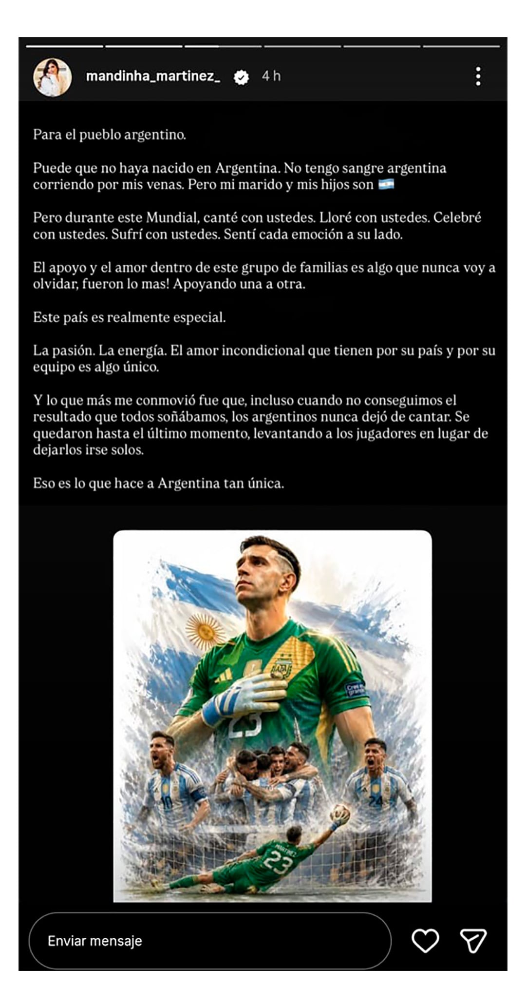La misiva de Mandinha dirigida a los hinchas argentinos
