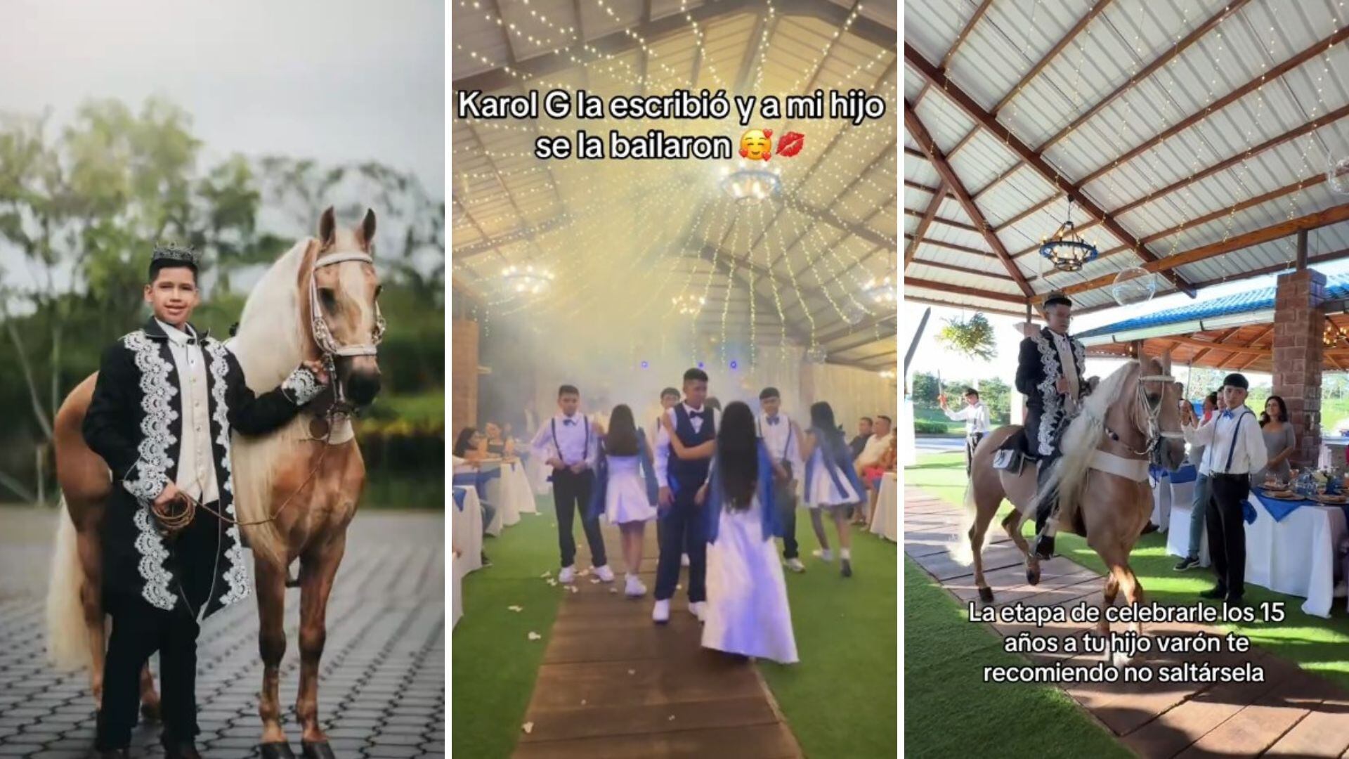 Montado a caballo y con una corona, Luis sorprendió con una fiesta que marca un cambio en cómo se viven estas tradiciones entre hombres. (TikTok / @aycarli_oficial)