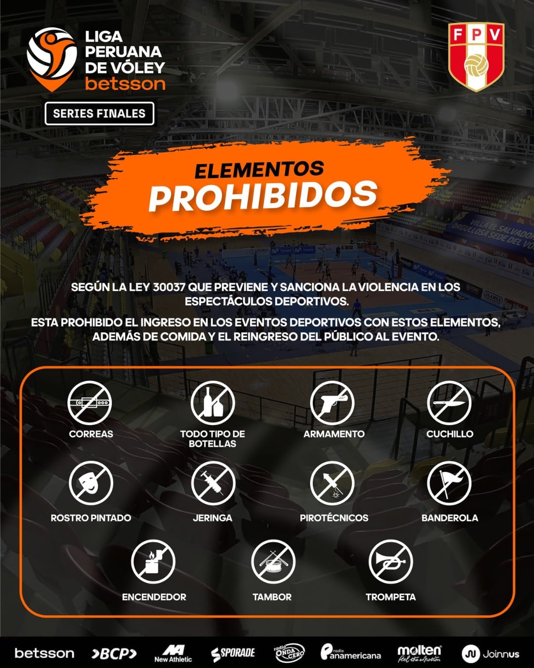 Elementos prohibidos para el ingreso al Polideportivo de Villa El Salvador. Crédito: LPV