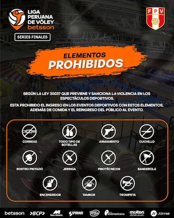 Elementos prohibidos para el ingreso al Polideportivo de Villa El Salvador.