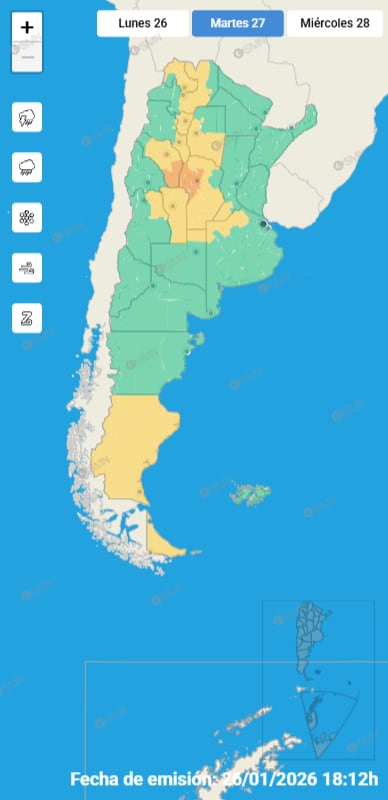 La probabilidad de tormentas aisladas se asocia a la llegada de un frente frío en el este del país durante la semana