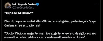 Pronunciamiento de Iván Cepeda sobre las declaraciones de Álvaro Uribe - crédito @IvanCepedaCast/X