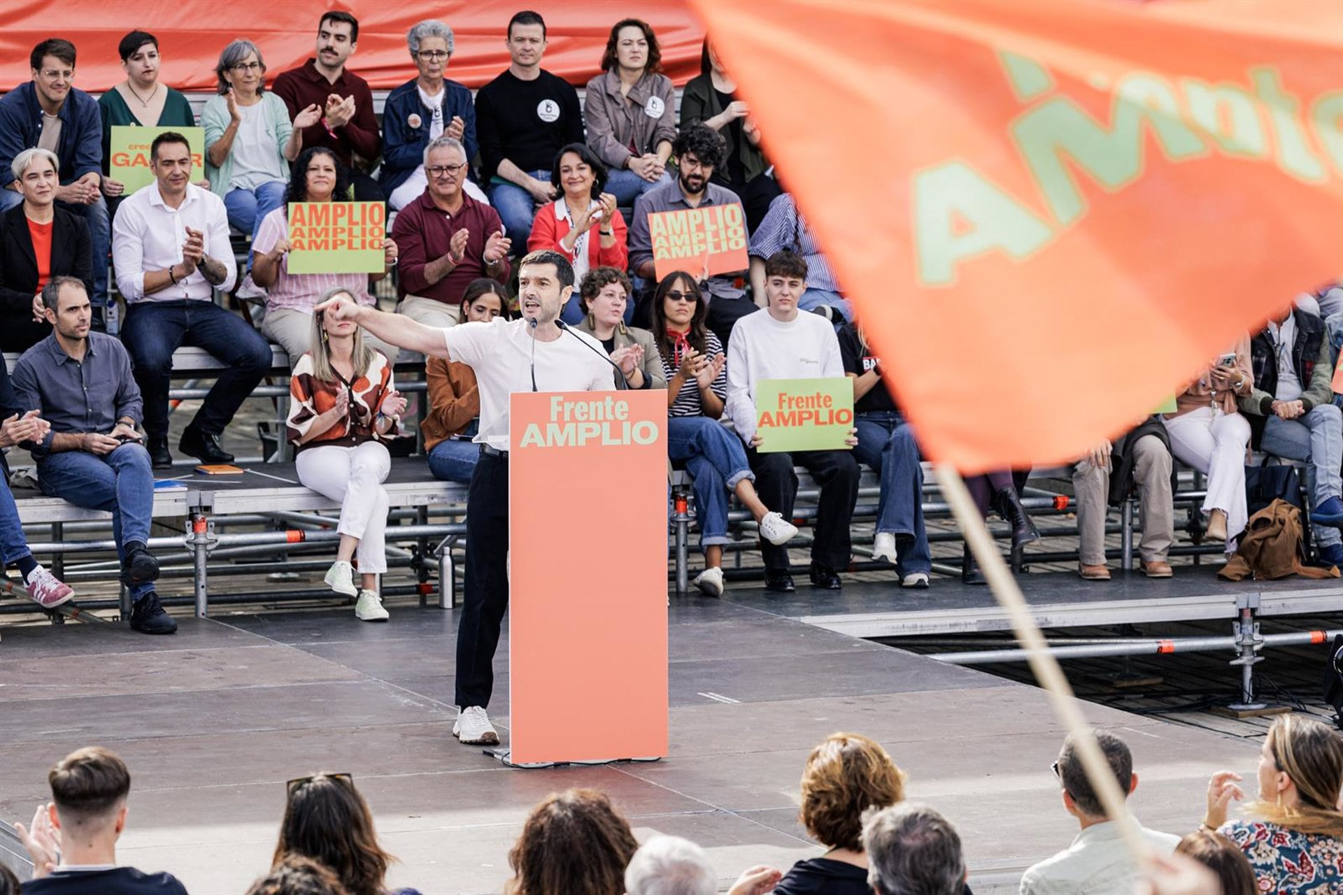 17/10/2026 El ministro de Consumo y Agenda 2030, Pablo Bustinduy, durante el acto de presentación de su candidatura a las elecciones generales del 29N, en el Auditorio del Parque Lineal del Manzanares, a 17 de octubre de 2026, en Madrid (España).POLITICA Carlos Luján - Europa Press