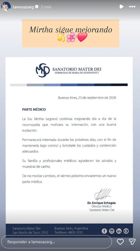 Nuevo parte médico de Mirtha Legrand