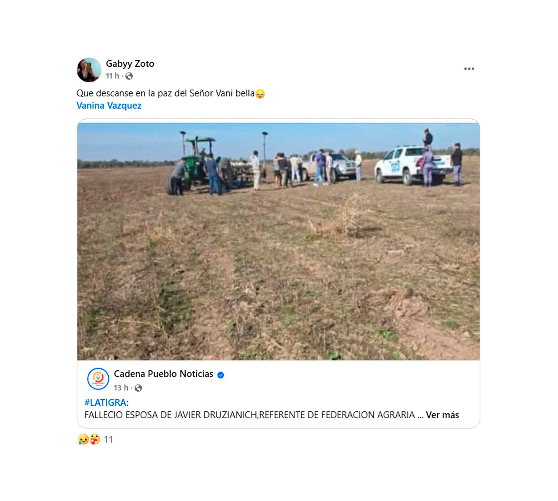 Uno de los tantos posteos que expresaba el dolor tras la pérdida (Facebook)