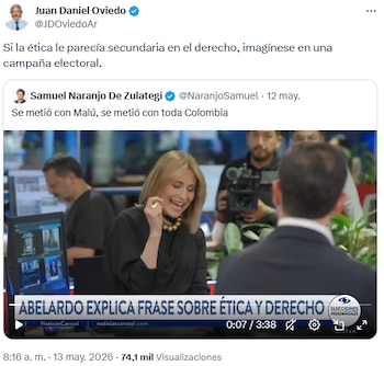 Juan Daniel Oviedo lanzó pulla contra Abelardo de la Espriella por polémica con la periodista Malú - crédito @JDOviedoAr/X