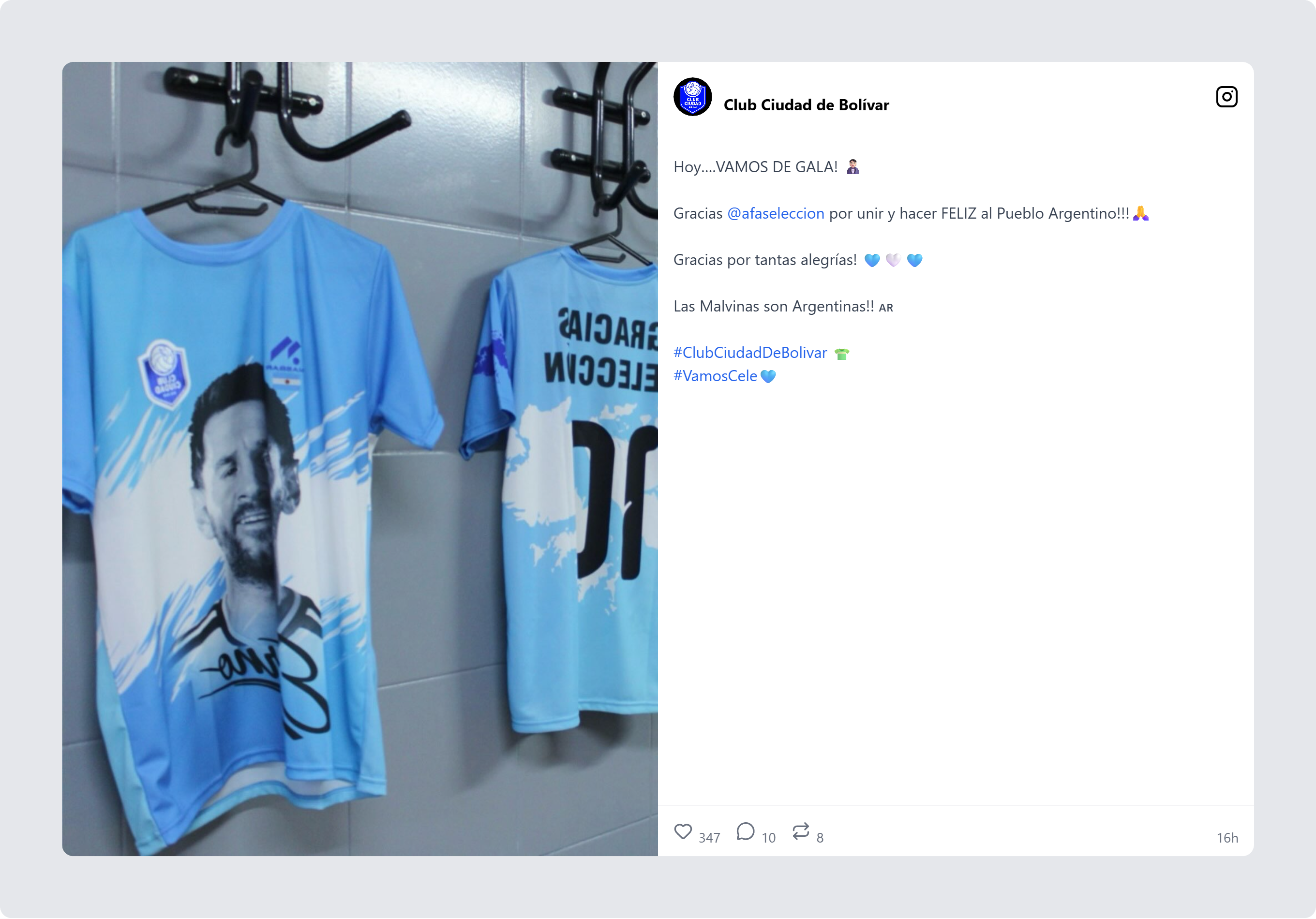 El homenaje de Ciudad de Bolívar a Messi y la Selección (Instagram)