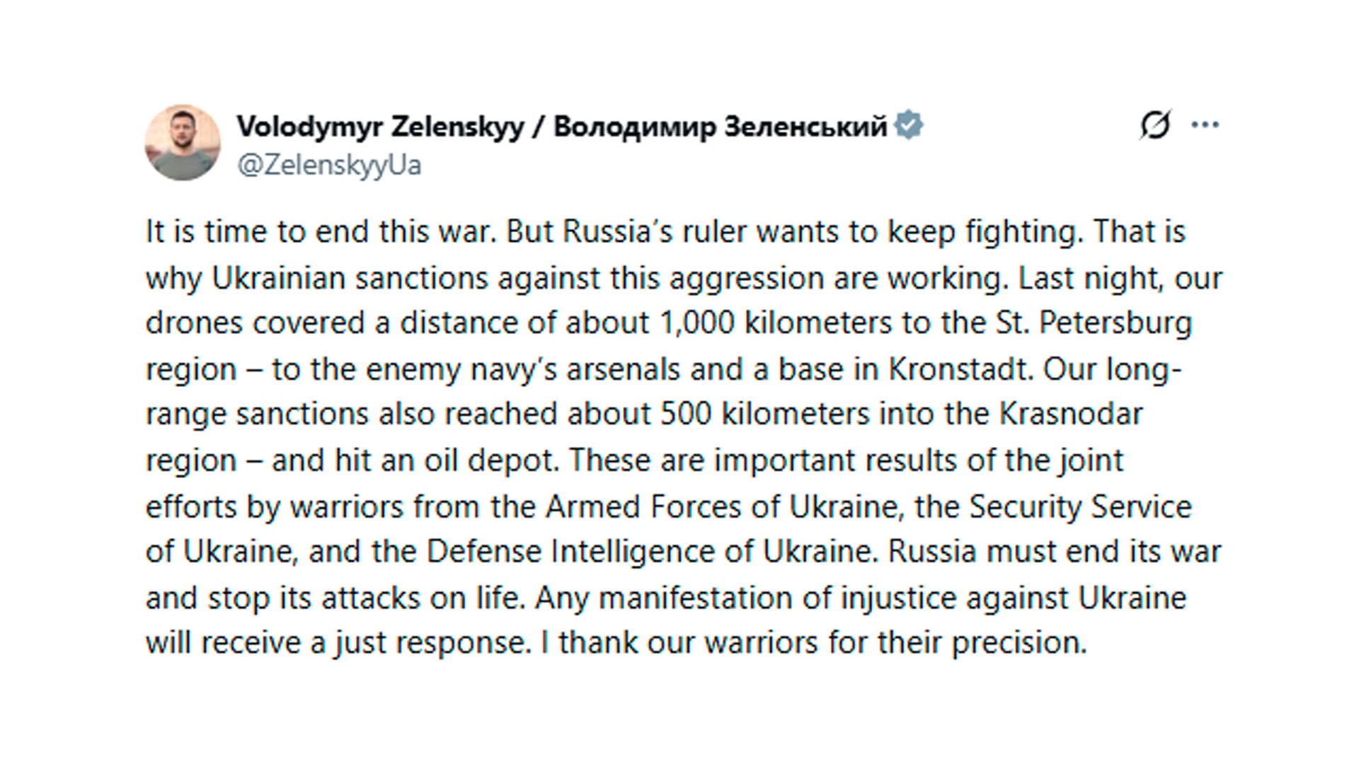 El mensaje de Zelensky en X