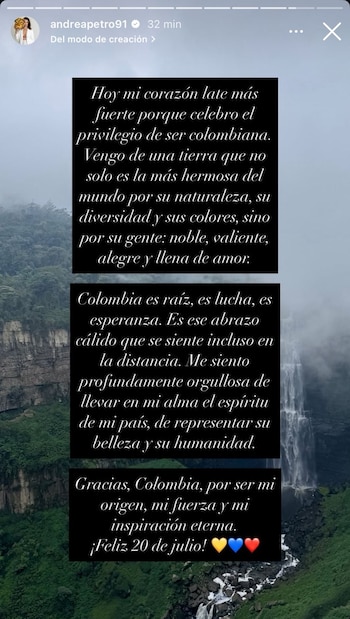 Andrea Petro compartió un mensaje