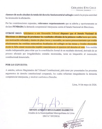 Nuevo pedido de Renzo Reggiardo al TC