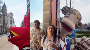Clara Brugada platica con 31 Minutos y los personajes recorren el Centro Histórico antes de su concierto en el Zócalo